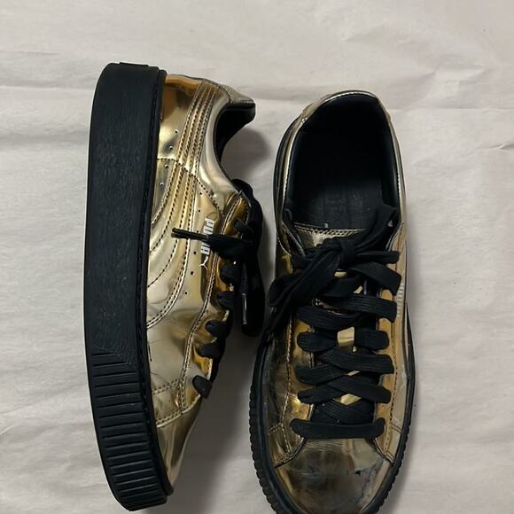 PUMA GOLD METALLIC BASKET PLATFORM SNEAKERS SIZE 8.5 - Picture 2 of 7